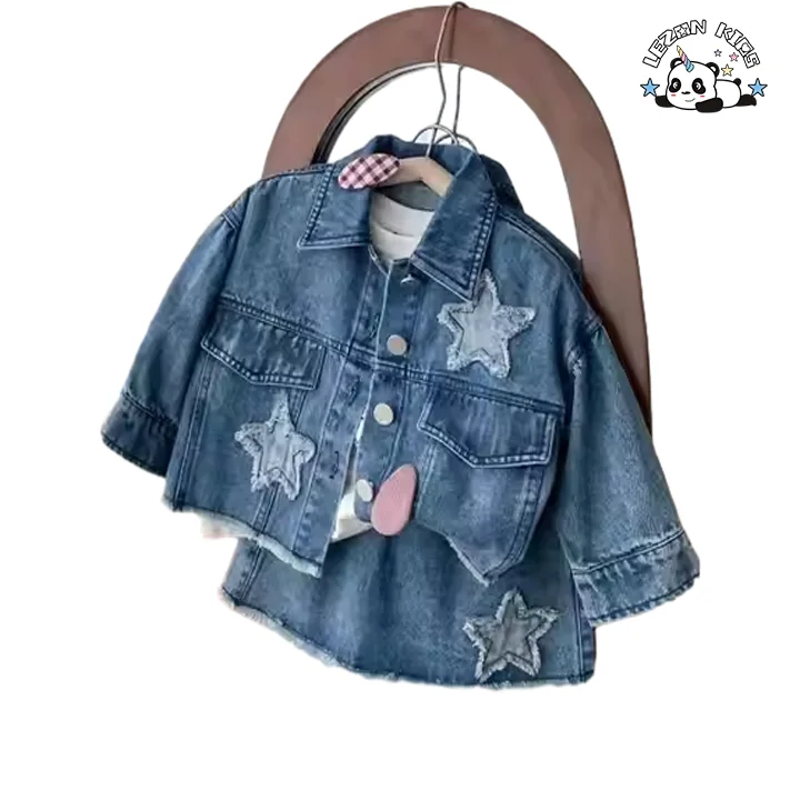 LEZONKIDS - Factory direct price spring autumn cool jacket and skirts denim girls dress sets for 2-14 year